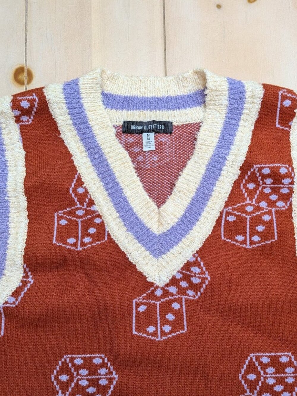 Urban Outfitters Dice Sweater Vest Medium Rust Lavender Y2K - Picture 2 of 12